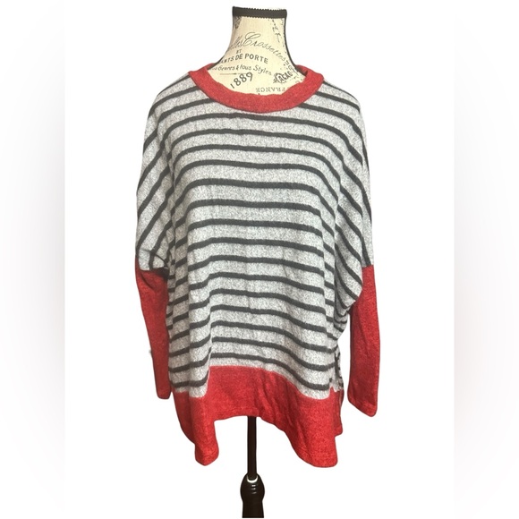 white birch Sweaters - White Birch Red and Gray Striped Knit Top